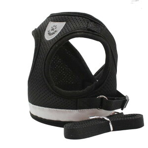 送料無料 ハーネス リード 2点セット 犬用 猫用 小型犬 中型犬 ペット用品 メッシュ 反射材付き 光る 無地 夜間 胴輪 シンプル ワンポイント 赤 青 グレー レッド ブルー