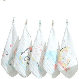 送料無料 ガーゼタオル ループ付き 吊り下げ 引っ掛け ベビー 赤ちゃん 新生児 子供 沐浴 よだれ拭き フェイスタオル ハンドタオル ミニタオル 日用品 アニマル 動物 かわいい 普段使い 幼稚