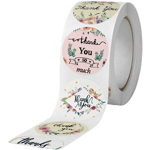 送料無料 ギフトシール 500枚 1ロール ラッピング用品 thank you サンキュー フラワー 花 ラベル ステッカー プレゼント ギフト ありがとう お礼 英字 丸 まる シール 文具 日用品雑貨 たっぷり
