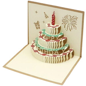 送料無料 バースデーカード ポップアップ 誕生日 グリーティングカード 3D メッセージカード birthday お祝い ケーキモチーフ 立体 飛び出す レトロ 切り絵 お祝いカード