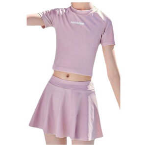 送料無料 水着 スイムウェア 上下セット セットアップ キッズ ジュニア レディース 女の子 女性 子ども用 子供用 セパレート Tシャツ風 スカート風 100 110 120 130 140 150 海水浴 プール ビーチ 丸