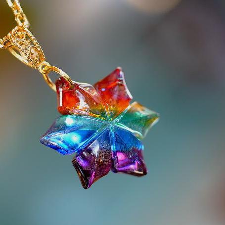 虹の煌きを映す花 聖なる虹の花 ガラスアクセサリー ネックレス 最大63％オフ 平面造形 ペンダント ダイカット タイプ WEB限定