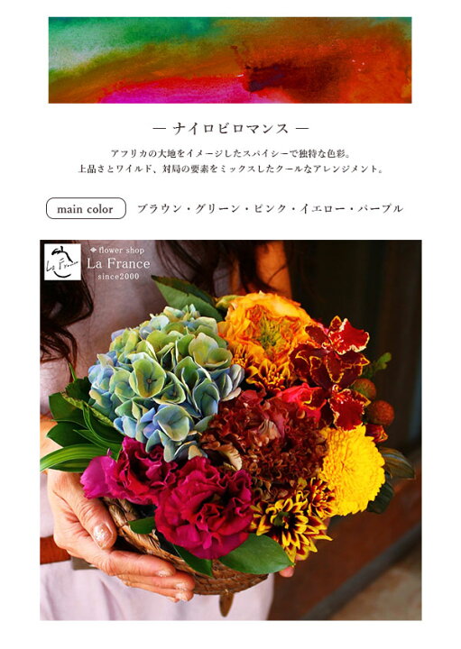 楽天市場 フラワーアレンジメント おしゃれ 誕生日 プレゼント フラワーギフト 花 開店祝い 開業祝い お中元 記念日 お祝い 秋 お洒落 オシャレ かわいい かっこいい 個性的 ナイロビロマンスs クリスマス お正月 飾り フラワーギフト専門店ラ フランス