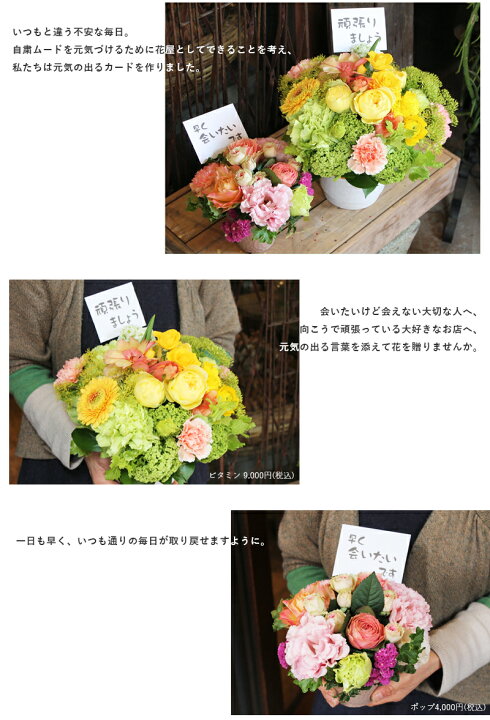 楽天市場 こんな時だから 花を贈ろう 配送 配達 フラワーアレンジメント バラ 応援 頑張ろう メッセージ カード ピンク 赤 黄 緑 紫 白 オレンジ 全品送料無料 生花 ローズ 薔薇 11色から選択可能 フラワーギフト専門店ラ フランス
