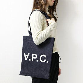 A.P.C. アーペーセー Logo Print Denim Tote Bag トートバッグ 鞄 A4 コットン ロゴ カジュアル レディース COCSX M61445