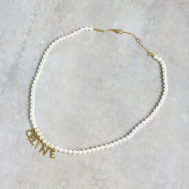 【5/31迄！SNSフォロワーさん限定 5％OFFクーポン発行中】CELINE セリーヌ CELINE PARIS PEARL NECKLACE ネックレス ブラス 真鍮 ガラスパール アクセサリー ロゴ レディース 460SW6BPE