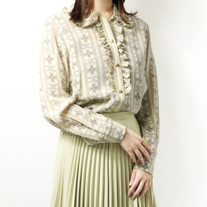 楽天市場】CELINE セリーヌ Triomphe Frill Blouse クレープ ド シーヌ  