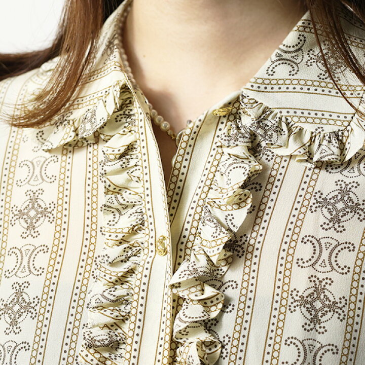 楽天市場】CELINE セリーヌ Triomphe Frill Blouse クレープ ド シーヌ 