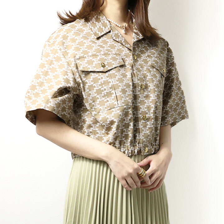 楽天市場】CELINE セリーヌ Triomphe Cropped Shirts クロップドシャツ  
