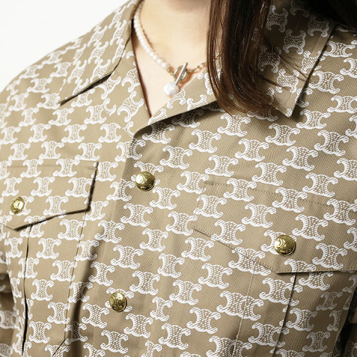 楽天市場】CELINE セリーヌ Triomphe Cropped Shirts クロップドシャツ  