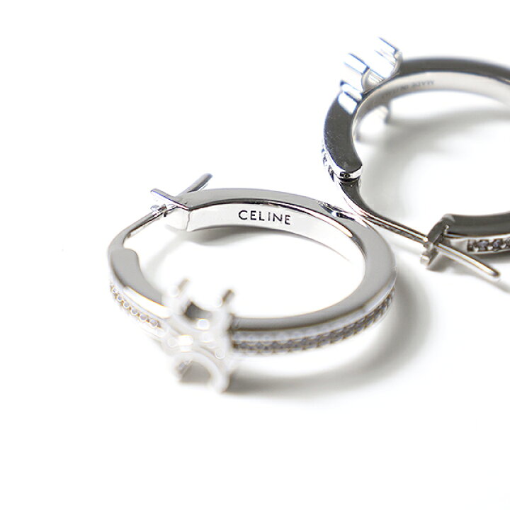 楽天市場】CELINE セリーヌ Triomphe Sparkle Hoops Earrings フープ 