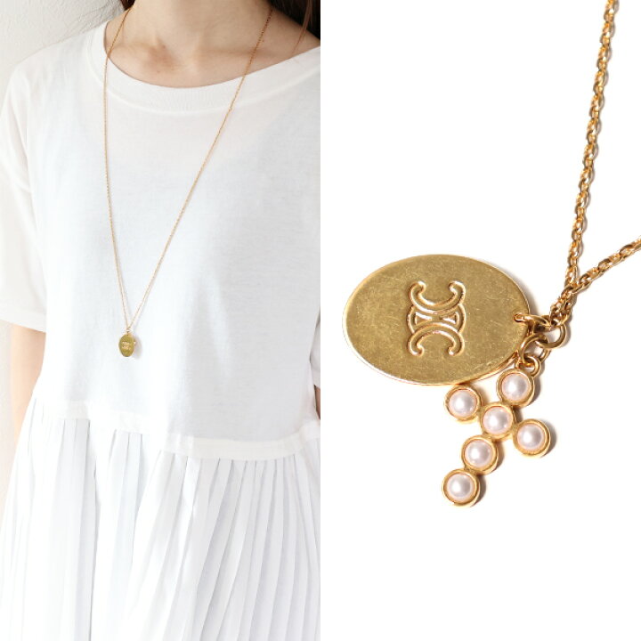 楽天市場】CELINE セリーヌ ネックレス Triomphe Pearl Motif Necklace 