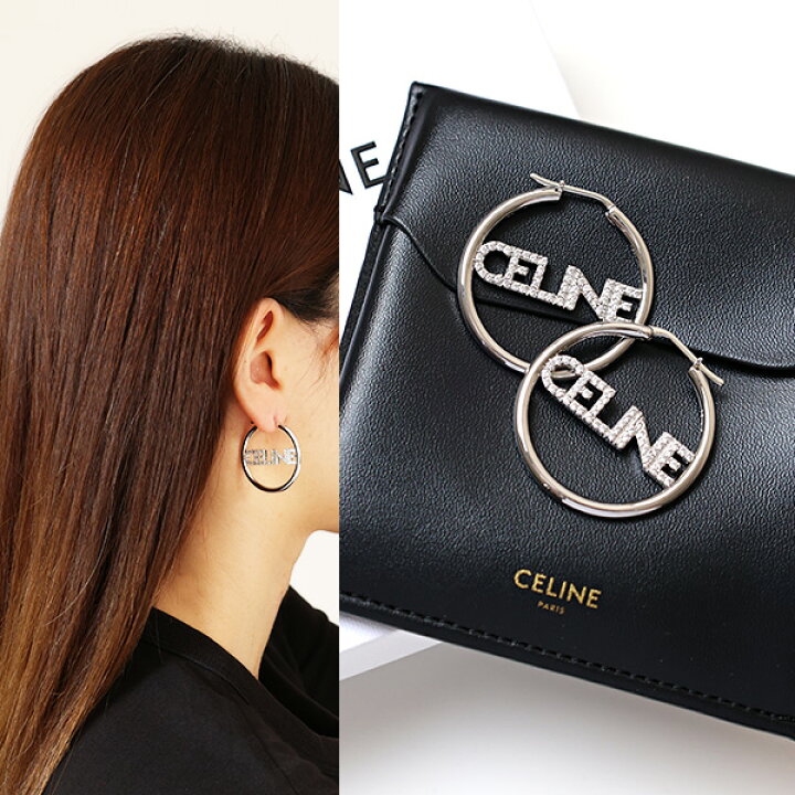 楽天市場】CELINE セリーヌ ピアス Monochroms Strass Hoops Earrings 