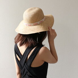 【5/31迄！SNSフォロワーさん限定 5％OFFクーポン発行中】Chloe クロエ Raffia Hat ストローハット 麦わら帽子 ハット ラフィア ロゴ キッズ レディース 大人も可 C11214