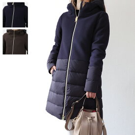 HERNO ヘルノ Wool Nylon Hooded Coat ダウンコート ダウンジャケット セミロング アウター フード付き ウール切替 レディース PI001760D 39601 LaG Onlinestore