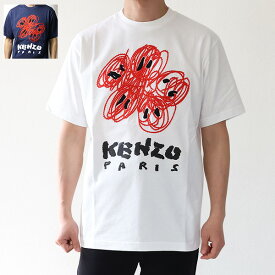 KENZO ケンゾー KENZO DRAWN VARSITY EMBROIDERED ボケフラワー Tシャツ 半袖 クルーネック クラシックフィット コットン ロゴ 刺繍 メンズ T-SHIRT FE55TS273 4SG