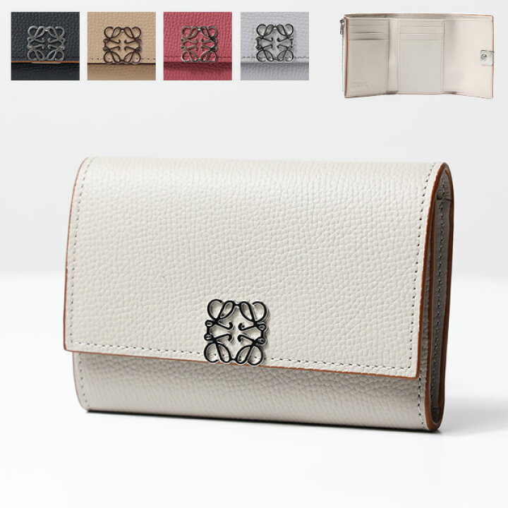 LOEWE ロエベ 二つ折札入れ アナグラム レザー ライトグレー 【474  