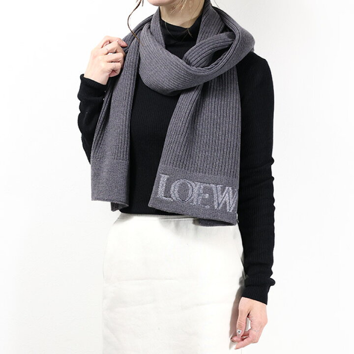 LOEWE大判リブニットカシミヤマフラー 