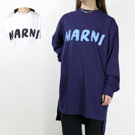 4/30迄！Instagramフォロワーさん限定クーポン発行中！MARNI マルニ T-SHIRT THJE0129PN USCS11 LOW01 LILY WHITE ロングスリーブTシャツ 長袖 クルーネック ロゴ プリント コットン レディース