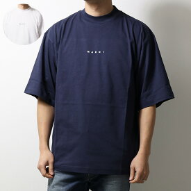 【5/31迄！SNSフォロワーさん限定 5％OFFクーポン発行中】MARNI マルニ Logo T-Shirt Tシャツ 半袖 モックネック ロゴ コットン オーバーサイズ メンズ HUMU0223P1USCS87