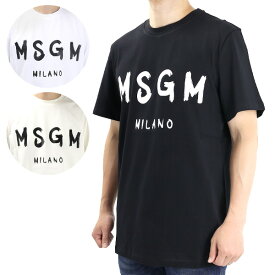 MSGM エムエスジーエム LOGO T-SHIRT 2000 MM510 200002 半袖 Tシャツ クルーネック ペイント ロゴ ブラッシュ 手書き ロゴ ビッグシルエット コットン メンズ