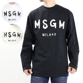 4/30迄！Instagramフォロワーさん限定クーポン発行中！MSGM エムエスジーエム LOGO LONG SLEEVE T-SHIRT 2000 MM511 200002 長袖 Tシャツ クルーネック ペイント ロゴ ブラッシュロゴ コットン メンズ