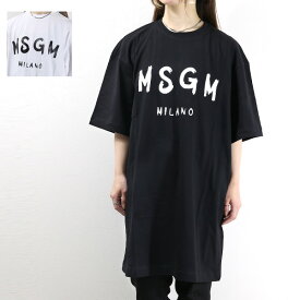 4/30迄！Instagramフォロワーさん限定クーポン発行中！MSGM エムエスジーエム LOGO DRESS 2000 MDA510 200002 ブラッシュロゴ 半袖 Tシャツ ロング丈 Tシャツワンピース ロゴ コットン レディース