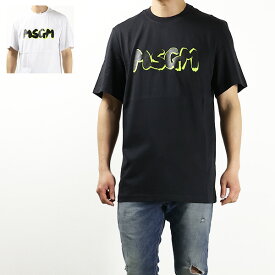 MSGM エムエスジーエム Logo T-Shirts Tシャツ 半袖 クルーネック コットン ネオンカラー ロゴT ペイントロゴ メンズ 3440 MM200 237002