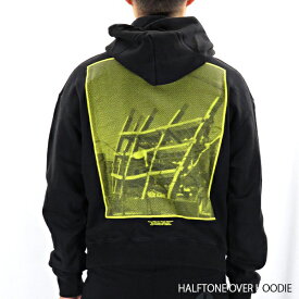 Off White オフホワイト HALFTONE OVER HOODIE メンズ フーディ 長袖 スウェット〔OMBB037E19E30008 1060〕ブラック イエロー ロゴ