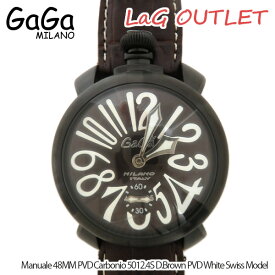 【LaGアウトレット】【訳あり：箱無し】GaGa MILANO ガガ ミラノ Manuale 48MM PVD Carbonio 5012.4S D.Brown PVD White Swiss Model 腕時計 時計 手巻き クオーツ メンズ