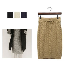 Pompadour ポンパドール Cable Knit Skirt ケーブル編みニットスカート [PD010][ボトム・タイトスカート・ストレッチ・ウエストリブ・セットアップ]