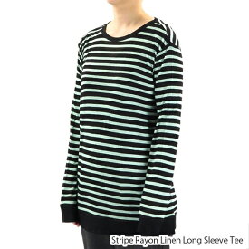 T by Alexander Wang ティーバイアレキサンダーワン Stripe Rayon Linen Long Sleeve Tee［400314R14］[Tシャツ・カットソー・長袖・ボーダー]