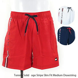 【3月31迄！タイムセール価格！】≪返品交換不可≫TOMMY HILFIGER トミーヒルフィガー Tommy Solid Logo Stripe Slim Fit Medium Drawstring 〔UM0UM01416〕メンズ 水着 ビーチウェア 海パン