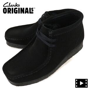 クラークス オリジナルズ レザーシューズ レディース スエード ワラビーブーツ CLARKS ORIGINALS WALLABEE BOOT CLK 26155521 BLACK SUEDE(ブラック)