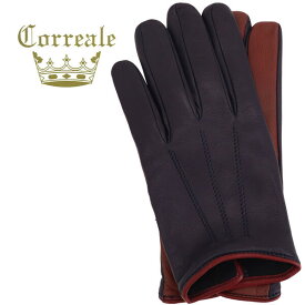 コレアーレグローブス 手袋 メンズ シープスキン ナッパレザー カシミア タッチパネル対応 バイカラー グローブ Correale gloves CRM-6072（ネイビー×レッド）