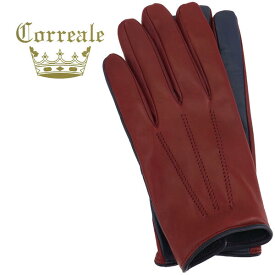 コレアーレグローブス 手袋 メンズ シープスキン ナッパレザー カシミア タッチパネル対応 バイカラー グローブ Correale gloves CRM-6072（レッド×ネイビー）