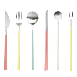 韓国 カトラリー 箸 スプーン セット 可愛い 食器【韓国カトラリー6本セット】 MAISON OBJET (メゾンオブジェ) NEUL BOM フォーク ナイフ ロング スリム おしゃれ 食洗機対応 カラフル シンプル 抗