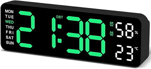 デジタル壁掛け時計 大型ディスプレイ、9インチ LED壁掛け時計 リビングルームの装飾用 温度/DST/自動調光/湿度/スヌーズ付きデジタル時計 - 12/24H、高齢者向けサイレントデジタル時計