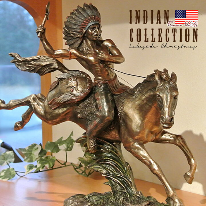 楽天市場】【送料無料】インディアン像 置物 Indian 先住民族 馬 