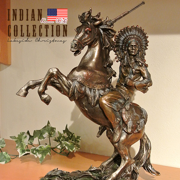 楽天市場】【送料無料】インディアン像 置物 Indian 先住民族 馬