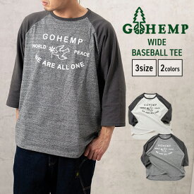 GOHEMP ゴーヘンプ WIDE BASEBALL TEE ワイド ベースボールTシャツ 7分袖 トップス メンズ レディース オーガニックコットン プリント 大きいサイズ インナー 春 夏 カジュアル アウトドア
