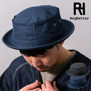 �y�N�[�|����10%OFF�zReq Hatter ���b�N�n�b�^�[ DENIM PORK PIE �n�b�g �X�q �����Y ���f�B�[�X �� �R�b�g�� �V���v�� ��􂢉\ �J�W���A�� ���s �A�E�g�h�A