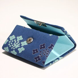 小銭入れ ボックス型 「紫陽花 ネイビー」 コインケース 財布 綿 布製 コンパクト 和風 和柄 日本製 【メール便対応商品】