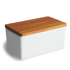 【B STYLE KITCHEN】バターケース　450g バターボックス 木葢 日本製 木製 チーク材 陶器 白磁 磁器 LOLO