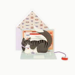 �l�R�|�X�Ή��yUP WITH PAPER�z�@Laptop Cat �o�[�X�f�[�J�[�h�@���a�����J�[�h�@�|�b�v�A�b�v�J�[�h�@���̃J�[�h �M�t�g�@10.2 x 7cm �@Design in USA
