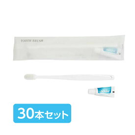 衛生的！便利♪【ホテルアメニティ】マット袋入り ハブラシ セット 歯磨き粉 チューブ付 30本セット 【歯ブラシ 使い捨て ハミガキ粉 3g 付き 業務用 ハブラシ 災害 激安ブラシ 個包装 持ち運び 旅行 ホテル 宿泊施設 民泊 入院 トラベル 来客 ゲスト まとめ買い 大量】