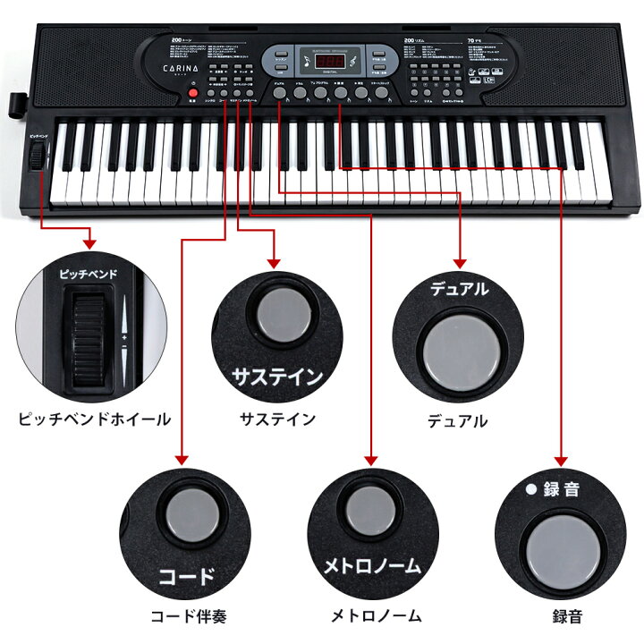 楽天市場】電子キーボード 61鍵盤 ピアノ シンセサイザー 給電 電池 