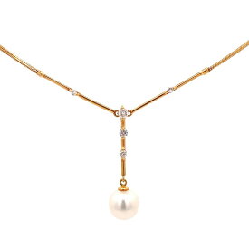 【5%OFFクーポン】あこや真珠 アコヤパール あこや ネックレス ダイヤモンド 0.13 K18 Y字ライン ゴールド レディース 上品 フォーマル ジュエリー アクセサリー ABランク 美品【中古】