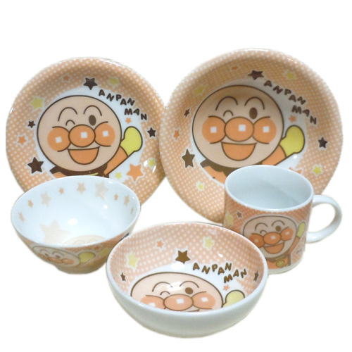 デラックス アンパンマン 食器セット 5点セット 茶碗 マグカップ ケーキ皿 大皿 こばち 子供用食器 セット 陶器 ギフト | ラランセ