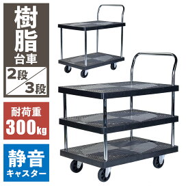 樹脂台車 2段 3段 静音 耐荷重 300kg 樹脂製 静かな 樹脂 台車 頑丈 二段 三段 ビーカム PH3002P-2 PH3002P-3 キャリーカート 手押し台車 業務用 倉庫 工場 運搬 軽量 サービスワゴン カート 棚付き 多段 丈夫 作業用 運搬車 施設 ホテル 旅館 清掃 整理 移動 荷台